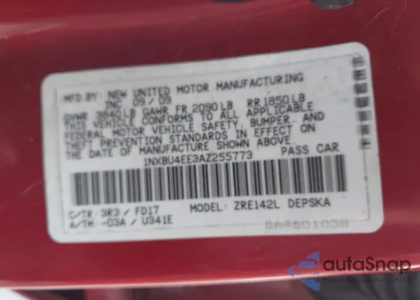 2010 Toyota Corolla S z USA, uszkodzony, nr VIN 1NXBU4EE3AZ255773